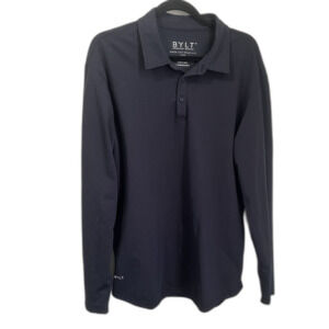 BYLT Premium Basics Drop Cut Polo LS Black Lux Long Sleeve Mens Large